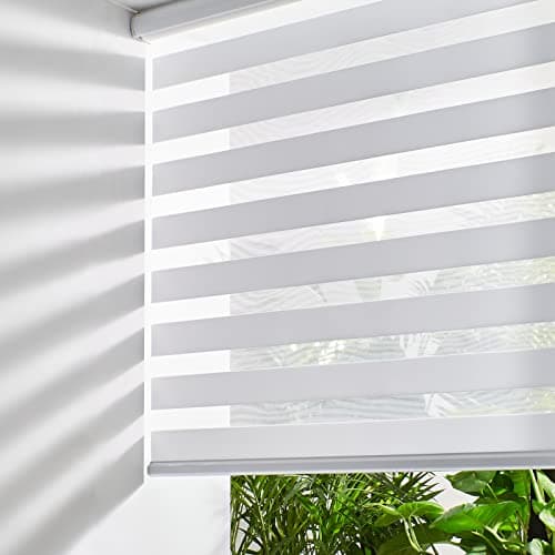 Persilux Cordless Zebra Blinds for Windows (58" W X 64" H, White) Free-Stop Roller Windows Shades Dual Layer Light Control for Day and Night, Light Filtering Sheer Shades for Home, Easy to Install - Image 1