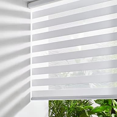 Persilux Cordless Zebra Blinds for Windows (58" W X 64" H, White) Free-Stop Roller Windows Shades Dual Layer Light Control for Day and Night, Light Filtering Sheer Shades for Home, Easy to Install - Image 1