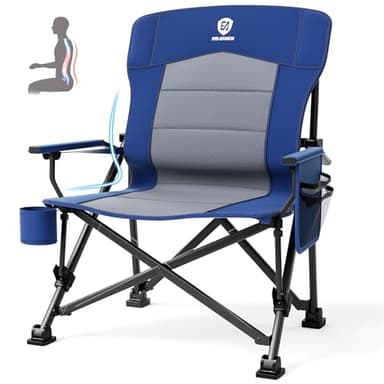 EVER ADVANCED Oversized Folding Camping Chair for Adults with Adjustable Lumbar Support, Heavy Duty Chair with Side Pockets, Portable Collapsible Quad Chair for Outside, Support Up to 500lbs,Blue - Image 1