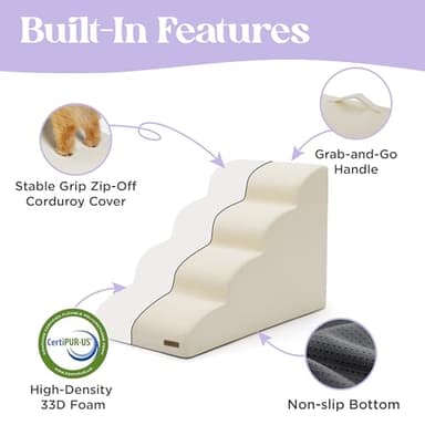 LE SURE Dog Stairs for Large Dogs Pet Steps Ramp for High Bed and Couch with CertiPUR-US Certified Foam with Non-Slip Bottom, Beige, 4 Steps - Image 3