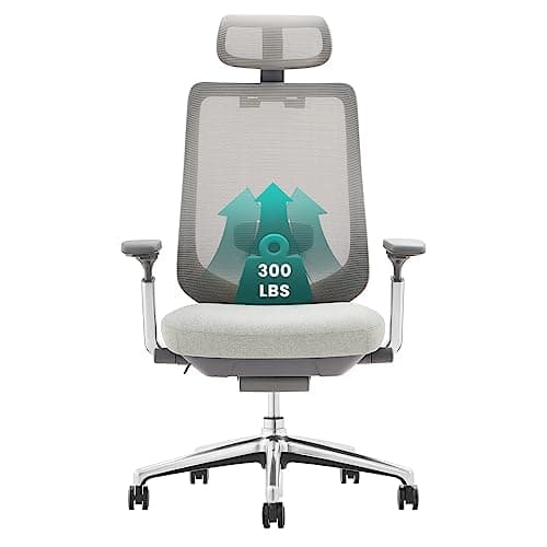 COLAMY Ergonomic Mesh Office Chair, High Back Computer Executive Desk Chair with Adjustable Headrest and 4D Arms, Slide Seat, Tilt Lock-Light Grey - Image 1