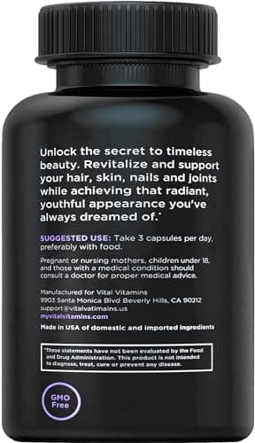 Vital Vitamins Multi Collagen Complex Plus - with Biotin, Hyaluronic Acid, Vitamin C - Type I, II, III, V, X - for Women & Men - Hair, Skin, Nails Beauty Complex - 150 Capsules - Image 9
