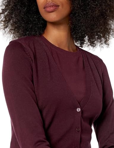 Amazon Essentials Women's Lightweight V-Neck Cardigan Sweater (Available in Plus Size), Burgundy, 2X - Image 4