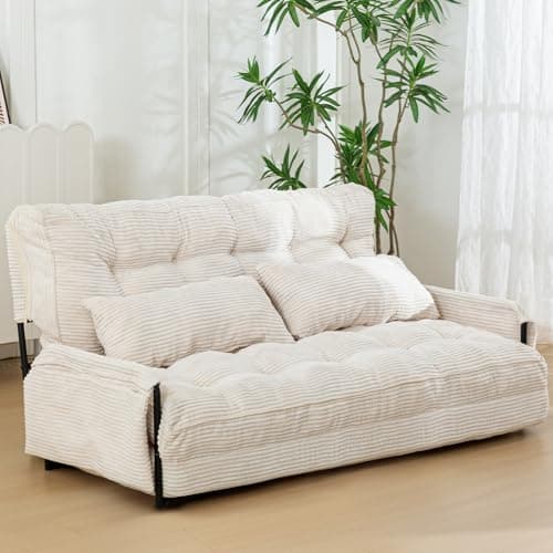MAXYOYO Adjustable Floor Sofa Couch with 2 Pillows, Multi-Functional Bean Bag Bed, 5-Position Foldable Lazy Sofa Sleeper Bed with Armrest Versatile Floor Seating for Reading Gaming, Beige, Double - Image 1