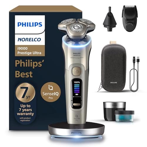 Philips Norelco Shaver i9000 Prestige Ultra, Wet & Dry Electric Shaver, White Gold, SenseIQ Pro Technology, Triple Lift & Cut System, 360 Rotating NanoTech Precision Blades, Beard Styler, XP9403/88 - Image 1