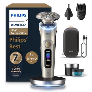 Philips Norelco Shaver i9000 Prestige Ultra, Wet & Dry Electric Shaver, White Gold, SenseIQ Pro Technology, Triple Lift & Cut System, 360 Rotating NanoTech Precision Blades, Beard Styler, XP9403/88 - Image 1