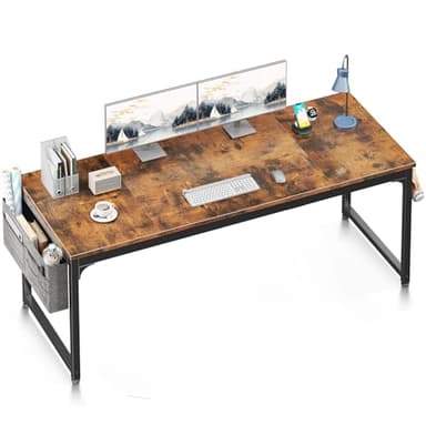 ODK Computer Desk Large Office Desk, 63 Inch Gaming Desk with Storage, Modern PC Work Table with Headphone Hook for Home Office, Splice Board, Rustic Brown - Image 1