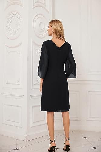 GRACE KARIN Wedding Guest Dresses for Women 2024 Summer Chiffon Dresses Black 16 - Image 5