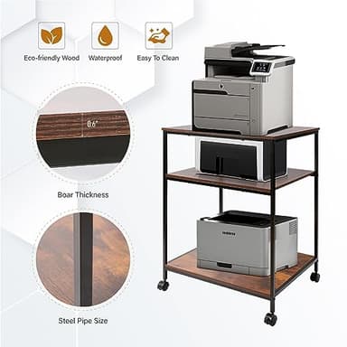 Sutex Large Printer Stand, 23.6" W x 18.9" D x 31.5" H Large Printer Table with Adjustable Storage Shelf, 3 Tier Rolling Printer Cart with Wheels for Home Office- Support 100 LBS Each Tier - Image 5