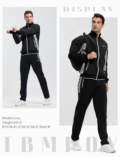 TBMPOY Men's Tracksuits Sweatsuits for Men Sweat Track Suits 2 Piece Casual Athletic Jogging Warm Up Full Zip Sets Black/Grey 3XL - Image 7
