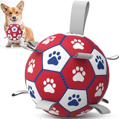 Diman Dog Balls, Dog Soccer Ball with Straps for Indoor Outdoor Play, Pet Toys Balls for Small Medium Dogs, Dog Birthday Gift, Interactive Dogs Toy for Tug of War (6 inch) - Image 1