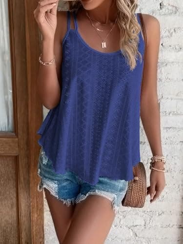 ATHMILE Women's Tank Tops Sleeveless Summer Top Fashion Spaghetti Strap Trendy Spring Shirt Loose Fit Beach Vacation 2025 Casual Dark Blue - Image 4