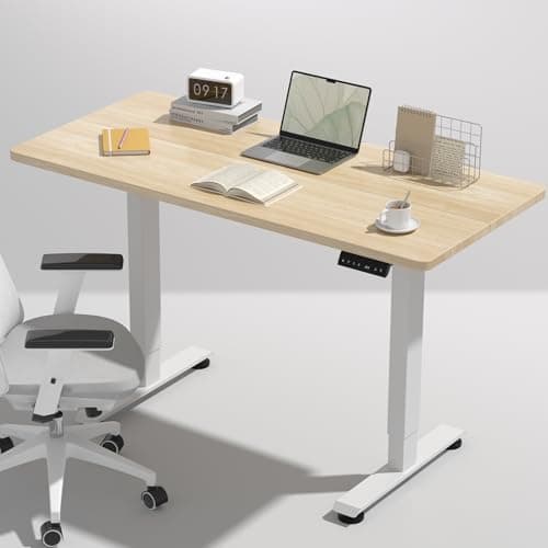 Veken 47.2 Inch Electric Standing Desk, Height Adjustable Sit Stand Up, Wood Desktop, Work Home Office Computer PC Desks, Gaming Writing Study Bedroom Rising Table, Nature - Image 1