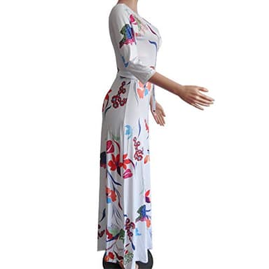 FANDEE Plus Size Maxi Dress for Women Casual Summer Sundress V-Neck 3/4 Sleeve White XX-Large - Image 2