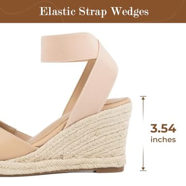 Putu Espadrilles Wedges for Women Closed Toe Wedge Sandals Elastic Ankle Strap Wedge Shoes Nude Size 10 - Image 6