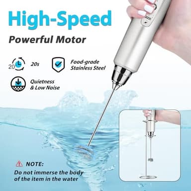 Sakgos Milk Frother with Stand Rechargeable-Handheld Frother Wand with 3 Stainless Whisks 3 Speed Adjustable, Electric Whisk Drink Mixer, Foam Maker Blender for Matcha Latte Cappuccino Chocolate - Image 6
