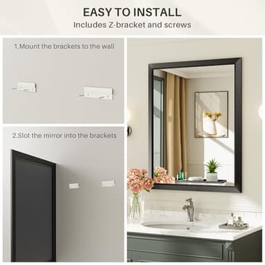 Briivue 40x36 Inch Black Bathroom Mirror for Wall, Thick Metal Framed Rectangle Mirrors for Over Sink, Bedroom, Living Room, Entryway, Anti-Rust, HD Tempered Glass - Image 8