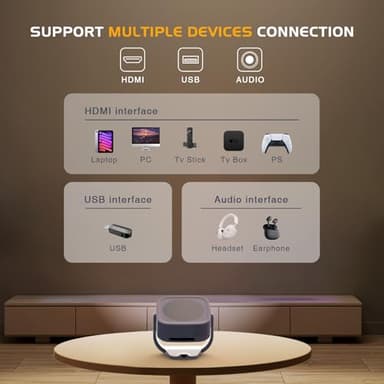 4K Support Outdoor Smart Projector with WIFI 6 and Bluetooth 5.2 with Apps Built-in , Native 1080P Mini Wireless Projector, 360° Rotatable, Electric Focus & Auto Keystone, Android Movie Projector - Image 9