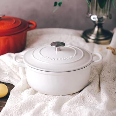 EDGING CASTING Dutch Ovens Enameled Cast Iron Covered 5.5 Quart Dutch Oven with Dual Handle for Bread Baking, White - Image 9