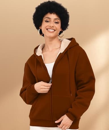 SWISSWELL Hoodies for Women Winter Fleece Sweatshirt - Full Zip Up Thick Sherpa Lined Hooded Jacket Khaki X-Large - Image 4