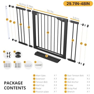 Cumbor 29.7-48" Baby Gate for Stairs, Mom's Choice Awards Winner-Dog Gate for Doorways, Auto Close Safety Pet Gate for Dogs Indoor, Easy Install Pressure Mounted Child Gate with Walk Thru Door, Black - Image 9