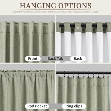 Hokibero Black Out Curtains 84 Inch Long 2 Panels Set Sage Green Linen Blackout Curtains for Bedroom Room Darkening Thermal Insulated Drapes Back Tab Top Elegant Neutral Boho Window Curtain 7ft 52x84 - Image 3