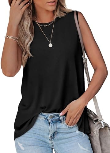 OFEEFAN Womens Tops Summer 2025 High Neck Black Tank Top Woman Dressy Tunics or Tops to Wear with Leggings L - Image 3