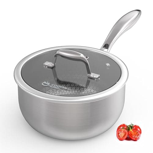 COOKER KING 3 Quart Stainless Steel Saucepan, Nonstick Sauce Pan, Ceramic Suce Pot with Tempered Glass Lid, Induction Pot Compatible with All Cooktops, Dishwasher & Oven Safe(PFAS/PFOA/PTFE Free) - Image 1
