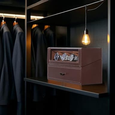 ProCase Watch Case for Men, 10 Slot Watch Display Stand with Acrylic Lid, Watch Display Case with Drawer, 2-Layer Mens Watch Box, Watch Holder Organizer for Men Women -Espresso - Image 8