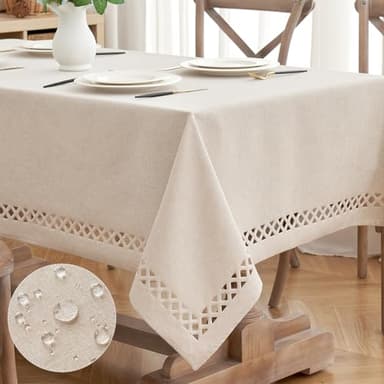 MIULEE Natural Thick Polyester Rectangle Tablecloth with Decorative Cutouts Waterproof Stain Resistant Table Cloth Farmhouse Table Cover for Thanksgiving Dining Party Camping, 52 x 70 inch - Image 1