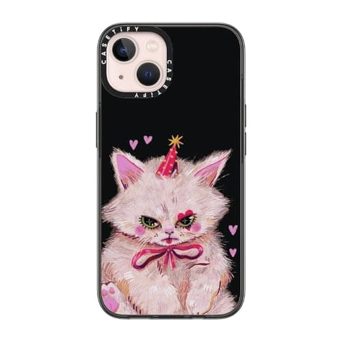 CASETIFY Compact iPhone 13 Case [4 ft. 2X Military Grade Drop Protection/Slim/Lightweight] - Clown Kitty - Clear Black - Image 1