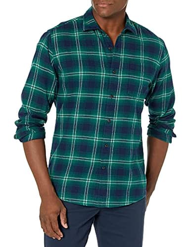 Amazon Essentials Men's Long-Sleeve Flannel Shirt (Available in Big & Tall), Green Navy Ombre Plaid, Medium - Image 1
