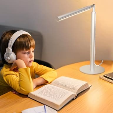 ALFELE Metal Desk Lamp for Home Office - Foldable LED Table Lamp for Reading, 4 Color & 6 Brightness, 15W Dimmable Desk Light with Flexible Arm, Eye-Caring Desktop Lamp for College Dorm, Silver - Image 7