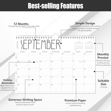 GuassLee Wall Calendar 2026 12 Months Planner Through Jan. 2026 to Dec 2026 17" X 12" Paper Monthly Planner Wall Hanging Calendar with Thick Paper for Easy Organizing - Image 3