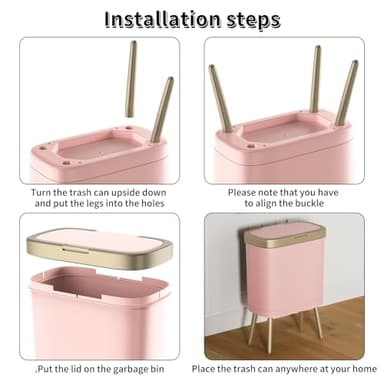 Procade Bathroom Trash Can with Lid, 4 Gallon Pink Garbage Can, Tall Plastic Trash Bin with Push Button, Slim Gold Trash Can Waste Basket for Room, Bedroom,Office,Kitchen - Image 6