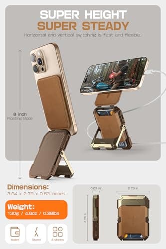 SUPCASE for MagSafe Wallet with Stand, Magnetic Genuine Leather Wallet for Men, [Hold 5 Cards] [Adjustable Stand] [RFID Blocking] Phone Card Holder Tripod for iPhone 17/16/15/14/13/12 Series, Brown - Image 5