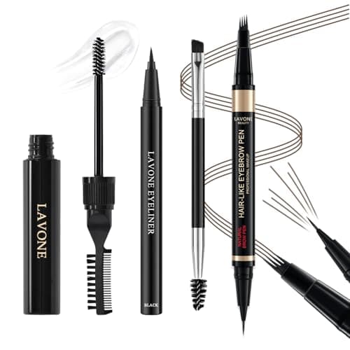 Eyebrow Pen Kit, with Microblading Eyebrow Pen, Eyebrow Gel, Eyeliner, Eyebrow Brush, Eyebrow Pencils for Women, Waterproof, Smudge Proof, Long Lasting Makeup Formula - Dark Brown - Image 1