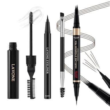 Eyebrow Pen Kit, with Microblading Eyebrow Pen, Eyebrow Gel, Eyeliner, Eyebrow Brush, Eyebrow Pencils for Women, Waterproof, Smudge Proof, Long Lasting Makeup Formula - Dark Brown - Image 1