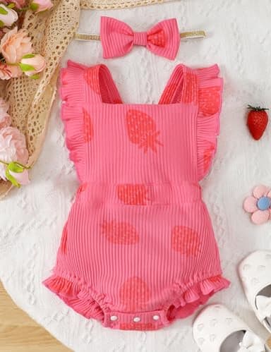 Fullfamous Newborn Baby Girl Clothes Outfits Romper Spring Summer Clothing Onesie Bodysuit Jumpsuit ropa de bebe niña Pink Strawberry Newborn - Image 2