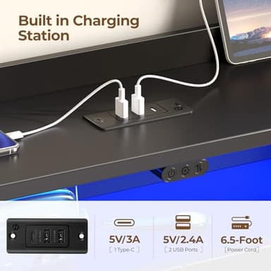 Rolanstar Twin Bed Frame with Headboard, LED Bed with Bookcase Storage and Charging Station, Metal Platform Bed with Glass Shelves, No Box Spring Needed, Noise-Free, Black - Image 5