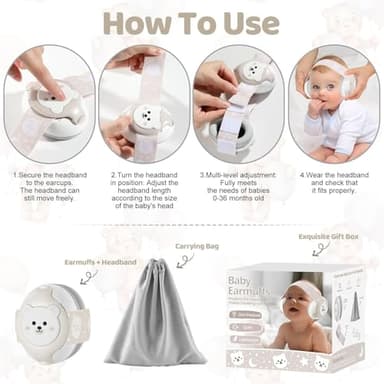 YomauiYee Baby Earmuffs-25dB NRR Baby Noise Cancelling Headphones with Adjustable Headband, Infant Ear Protection for Babies 0-36 Months,Travel Essentials for Airplane/Improves Sleep/Outdoor - Image 5