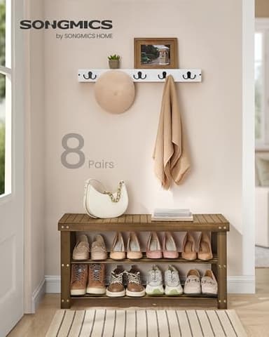 SONGMICS Shoe Rack Bench, 3-Tier Bamboo Shoe Storage Organizer, Entryway Bench, Holds Up to 286 lb, 11.3 x 35.4 x 17.8 Inches, for Entryway Bathroom Bedroom, Yellow Brown ULBS090K01 - Image 4