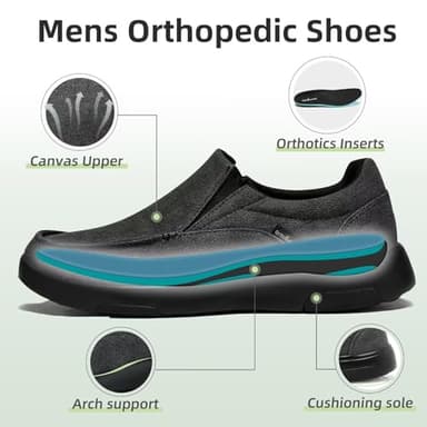 OrthoComfoot Men's Orthopedic Comfortable Casual Loafers, Diabetic Supportive Shoes, Soft Plantar Fasciitis Arch Support Deck Shoes Black Size 9 - Image 3