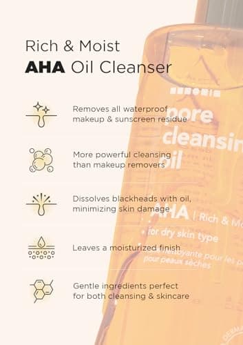 Hanskin AHA Pore Cleansing Oil for Dry Skin, Exfoliating, Waterproof Makeup Sebum Remover Facial Oil Cleanser for Face, Moisturizing for Soft Skin, Korean Skincare [AHA/10.14 oz.] - Image 4