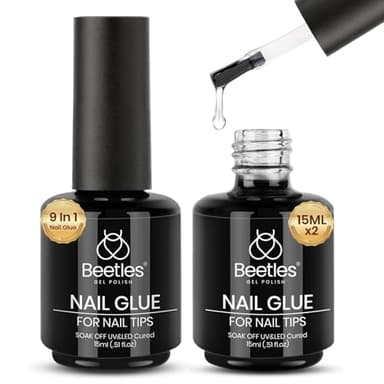 beetles Gel Polish 9 In 1 Gel Nail Glue for Clear Acrylic Nail Tips 2 Pcs 15ml Long Lasting Nail Gel Kit for False Nails Tips, Base Blooming Nail Gel, Fall Halloween Nails, U V Light Required - Image 1