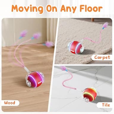 PANRIO Interactive Cat Toys for Indoor Cats,3 Modes Electric Moving Cat Ball with Feather Tail,800MAH Large Capacity & Low Noise,Automatic Kitten Toys for Bored Indoor Adult Cats - Image 7