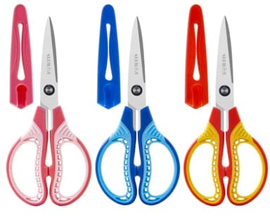 SLEMOON 7" Kids Scissors - Pointed Tip Right/Left Scissors with Protective Cover, Soft ABS Grips & Stainless Steel Blades, Ultra Durable for Classroom, Homeschool, Daily Use (3-Pack) - Image 1