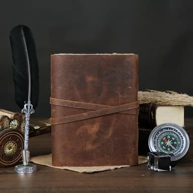 Leather Journal with Lined and Unlined Deckle Edge Paper 8x6 inch and Vintage Key | Handmade Writing Notebook Diary | Bound Daily Notepad for Men & Women Medium, Sketch/Writing pad for Artists - Image 6