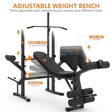 Rigel 600lbs 6 in 1 Adjustable Olympic Weight Bench Set with Leg Extension and Leg Curl Multi-Function Bench Press Set for Full Body Workout - Image 6