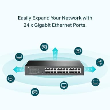 TP-Link 24 Port Gigabit Switch Easy Smart Managed Plug & Play Desktop/Rackmount Sturdy Metal w/ Shielded Ports Support QoS, Vlan, IGMP & LAG (TL-SG1024DE),Black - Image 2
